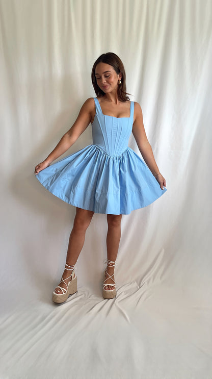 Miley Corset Mini Dress - Chambray Blue