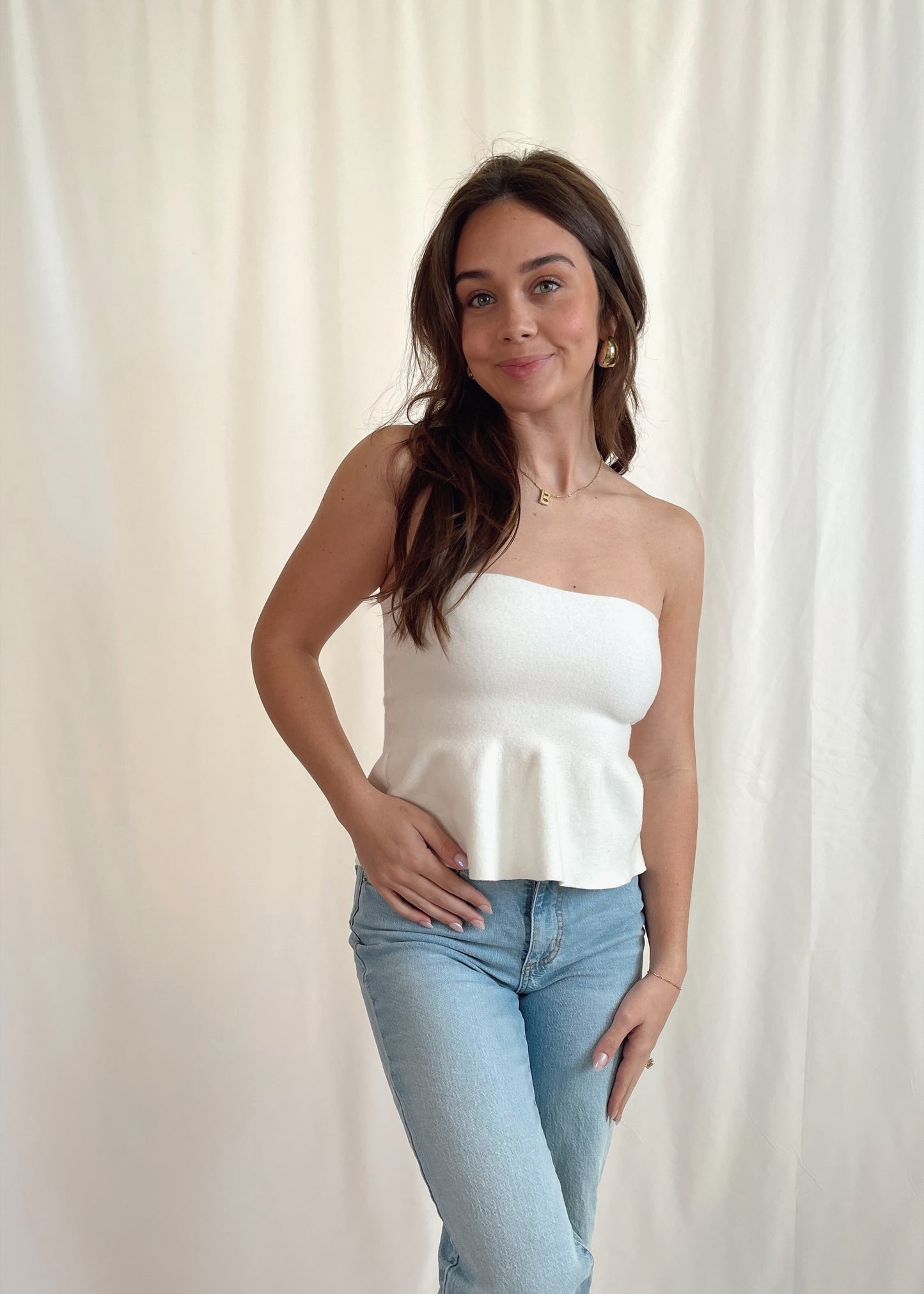 Ellie” Strapless Peplum Top – - Main Image