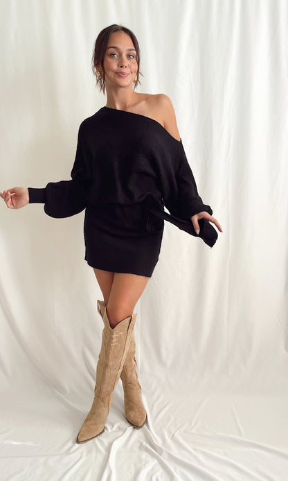 One Shoulder Knit Sweater Dress