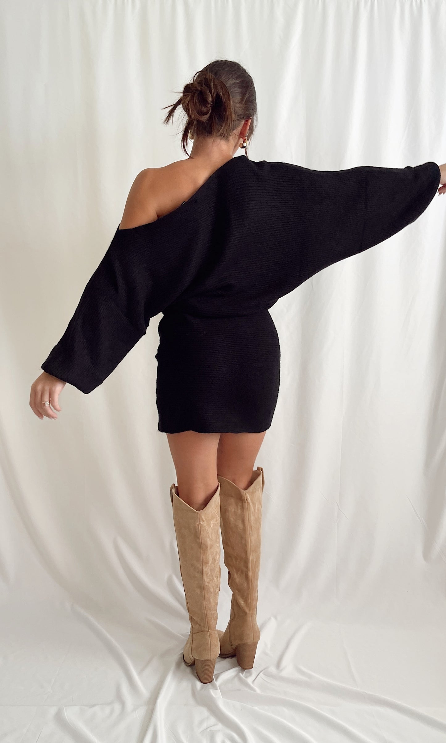 One Shoulder Knit Sweater Dress