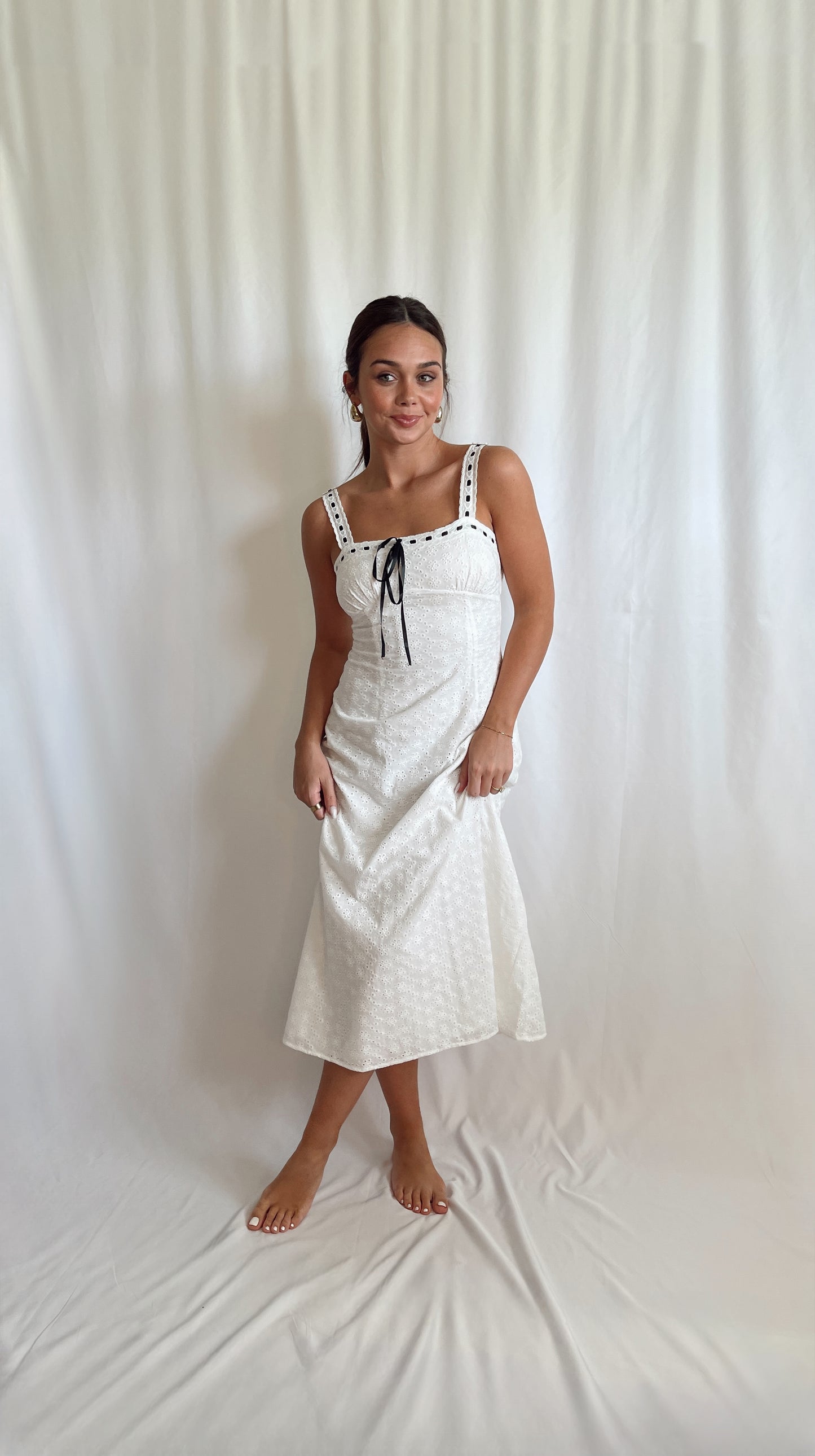 Chelsea Long Midi Eyelet Dress