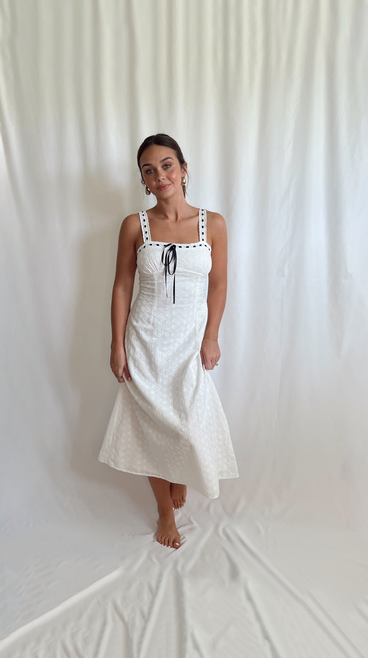 Chelsea Long Midi Eyelet Dress