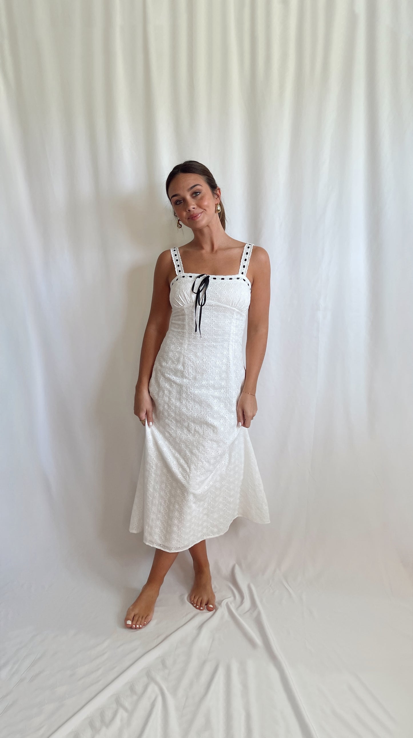 Chelsea Long Midi Eyelet Dress